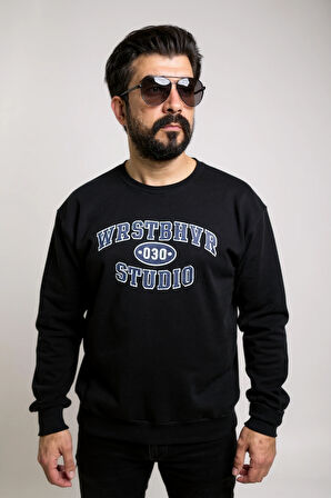 Bisiklet Yaka Erkek Baskılı Sweatshirt