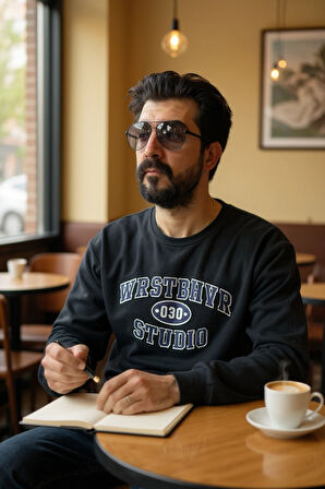 Bisiklet Yaka Erkek Baskılı Sweatshirt