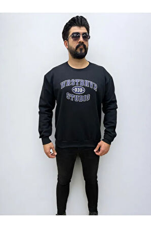 Bisiklet Yaka Erkek Baskılı Sweatshirt