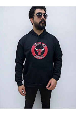 Kapşonlu Ön Baskılı Erkek Sweatshirt Oversize