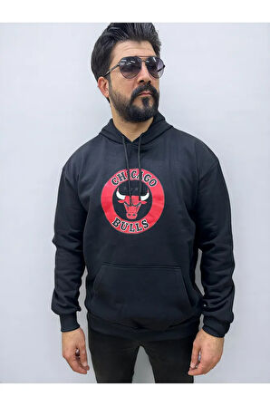 Kapşonlu Ön Baskılı Erkek Sweatshirt Oversize