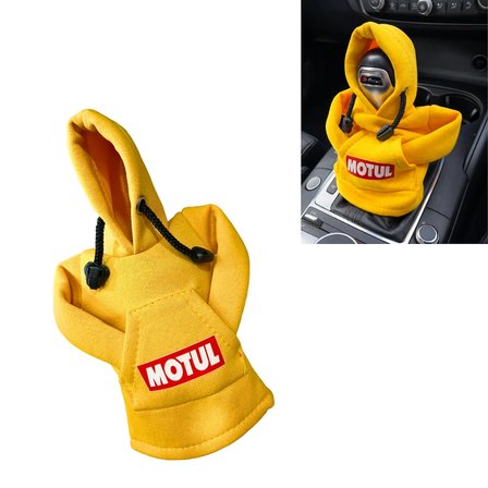 Sarı Kapüşonlu Vites Kılıfı – Motul Logolu Oto Vites Hoodie Kılıfı Universal Uyumlu Şık Tasarım