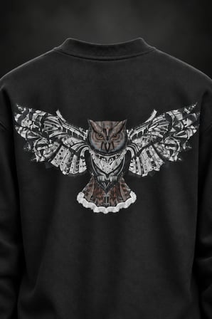 Baykuş Baskılı Siyah Sweatshirt