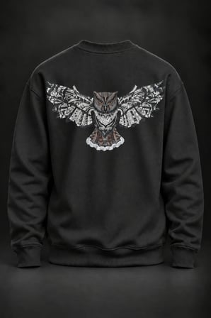 Baykuş Baskılı Siyah Sweatshirt