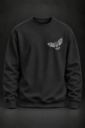 Baykuş Baskılı Siyah Sweatshirt