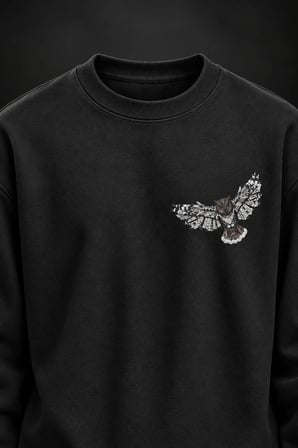 Baykuş Baskılı Siyah Sweatshirt
