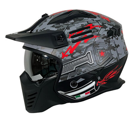 SWAY SW X2 TOKYO TROOPER Black Red Moduler Kask