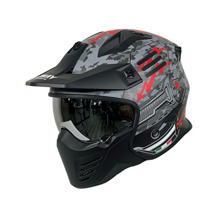 SWAY SW X2 TOKYO TROOPER Black Red Moduler Kask