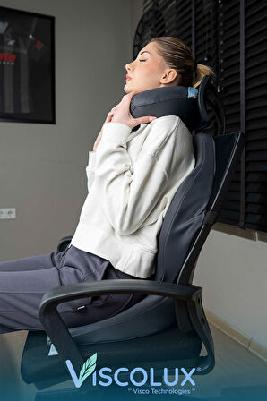 Ortopedik Visco Seyahat Yastığı - Visco Boyun Destekli Yastık Mavi 30x30x12