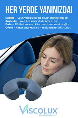 Ortopedik Visco Seyahat Yastığı - Visco Boyun Destekli Yastık Mavi 30x30x12