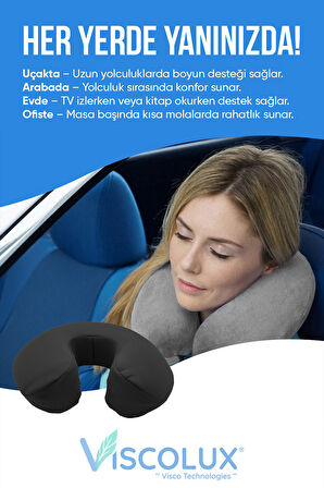 Ortopedik Visco Seyahat Yastığı - Visco Boyun Destekli Yastık Mavi 30x30x12