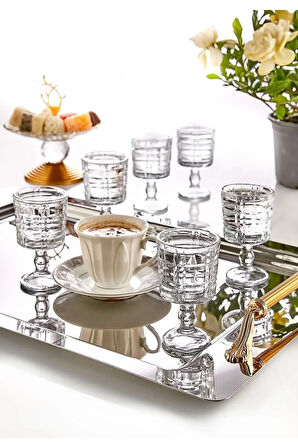 Cam Bardak 6 Lı Ayaklı Lusy Kahve Yanı Su Bardağı, Coffee, Water Glass 50ml