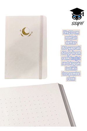 14x20 cm noktalı defter 80 yaprak 60 gr krem renk kağıt sert kapak lastikli toz pembe renk