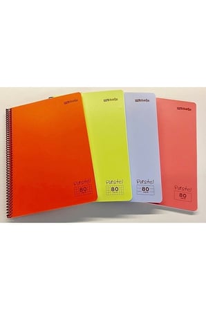 A4 80 Yaprak Kareli Telli Defter Pastel Renk Plastik Kapak Göz Yormayan Krem Renk Kağıt