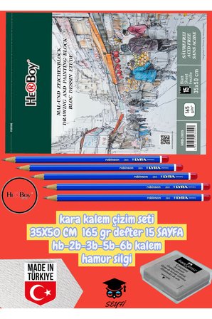 kara kalem çizim seti 35X50 CM 165 gr defter 15 SAYFA hb-2b-3b-5b-6b kalem hamur silgi herboy