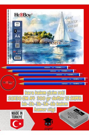 kara kalem çizim seti 20X30 CM A4 300 gr defter 12 SAYFA hb-2b-3b-5b-6b kalem hamur silgi herboy