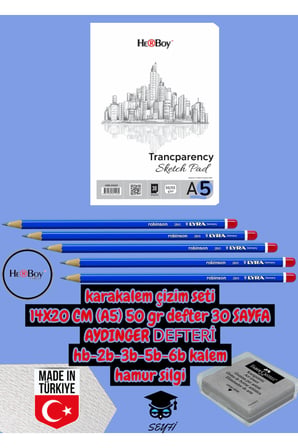 karakalem çizim seti 14x20 CM A5 50 gr defter 30 SAYFA AYDINGER DEFTERİ hb-2b-3b-5b-6b kalem herboy