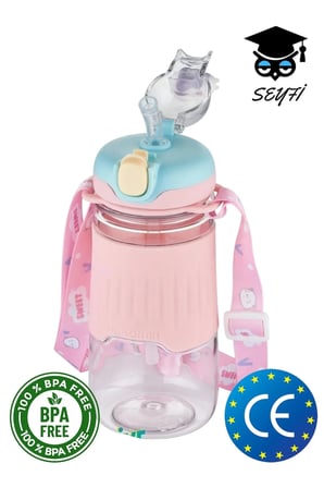 Pipetli 600 ml Boyun Askılı Kaydırmaz Gövde Hayvan Figürlü Su Matarası Vagonlife 2023