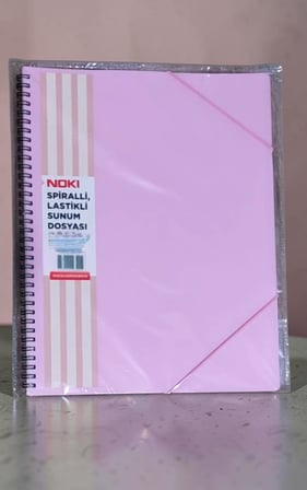 A4 boyut Spiralli lastikli sunum dosyası 20 yaprak PASTEL PEMBE telli sunum dosyası