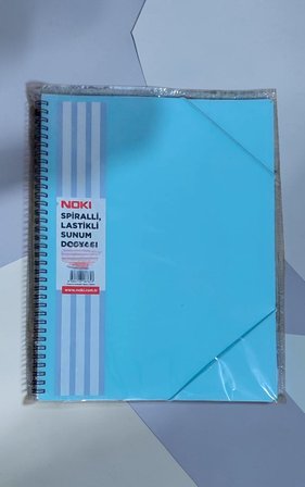 A4 boyut Spiralli lastikli sunum dosyası 20 yaprak PASTEL MAVİ telli sunum dosyası