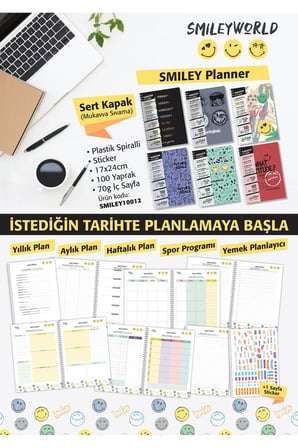 17x24 CM 100 YAPRAK PLANLAYICI DEFTER STİCKER AYLIK HAFTALIK YILLIK YEMEK PLANNER SERT KAPAK TELLİ