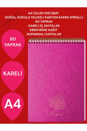 KARELİ A4 (21x30 CM) 80 YAPRAK KARTON KAPAK SPİRALLİ KREM RENK SAYFALAR ÜSTTEN AÇILIR LİNDEN