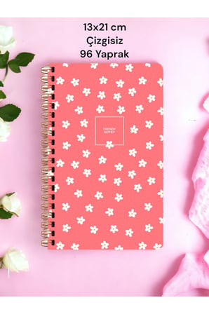 13x21 Cm Çizgisiz 96 Yaprak Sert Karton Kapak Telli Defter 60 Gr Beyaz Kağıt
