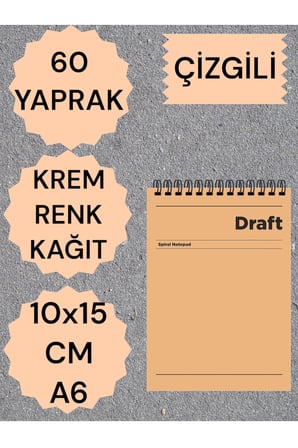 Çizgili 10x15 Cm A6 Üstten Açılır Not Defteri Krem Renk Kağıt 60 Yaprak