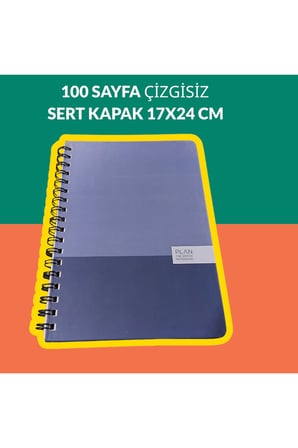 17x24 Cm Çizgisiz 100 Yaprak Plan Sert Kapak Telli Defter 60 Gr Beyaz Sayfa