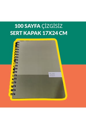 17x24 Cm Çizgisiz 100 Yaprak Plan Sert Kapak Telli Defter 60 Gr Beyaz Sayfa