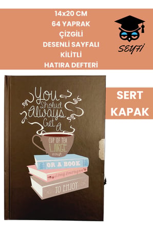 14x20 CM 64 YAPRAK ÇİZGİLİ DESENLİ SAYFALI KİLİTLİ HATIRA DEFTERİ GÜNLÜK KAHVE SERİ COFFEE NOTEBOOK