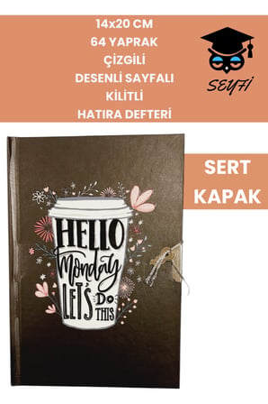14x20 CM 64 YAPRAK ÇİZGİLİ DESENLİ SAYFALI KİLİTLİ HATIRA DEFTERİ GÜNLÜK KAHVE SERİ COFFEE NOTEBOOK