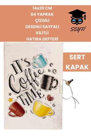 14x20 CM 64 YAPRAK ÇİZGİLİ DESENLİ SAYFALI KİLİTLİ HATIRA DEFTERİ GÜNLÜK KAHVE SERİ COFFEE NOTEBOOK