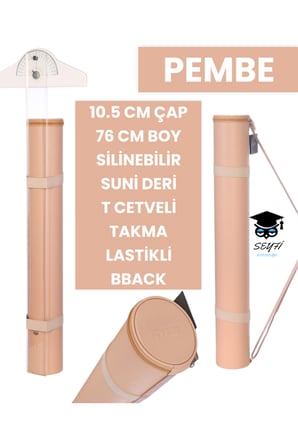 PROJE TÜPÜ BAZUKA 10.5 CM ÇAP 76 CM BOY SİLİNEBİLİR SUNİ DERİ T CETVELİ TAKMA LASTİKLİ BBACK
