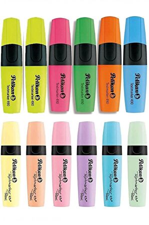 12 Adet Fosforlu Kalem 6 Canlı Renk 6 Pastel Renk Fosforlu Kalem Seti Postit Seti Hediyeli