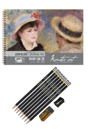 35X50 CM 160 gr Çizim Eskiz defteri ve 8 adet dereceli kalem silgi ve kalemtraş