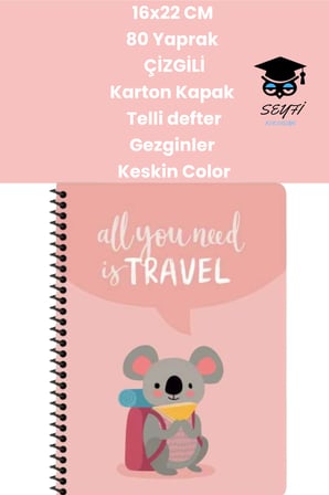 16x22 CM 80 Yaprak Çizgili Karton Kapak Telli defter Gezginler Keskin Color
