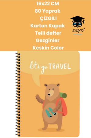 16x22 CM 80 Yaprak Çizgili Karton Kapak Telli defter Gezginler Keskin Color