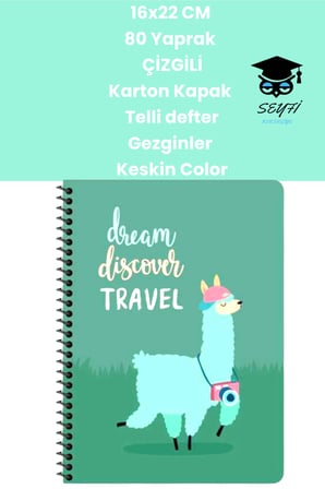 16x22 CM 80 Yaprak Çizgili Karton Kapak Telli defter Gezginler Keskin Color