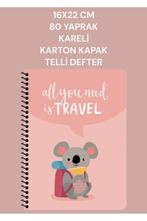 16x22 CM 80 Yaprak Kareli Karton Kapak Telli defter Gezginler Keskin Color