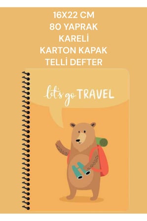 16x22 CM 80 Yaprak Kareli Karton Kapak Telli defter Gezginler Keskin Color