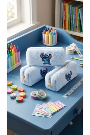 Peluş Kalem Kutusu Kalemlik Kalem Çantası 6x10x19 cm orta boy buz mavi yarasa