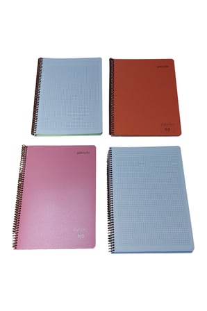 4 Adet A4 Kareli 80 Yaprak Telli Defter Pastel Renkler Sert Plastik Kapak Göz Yormayan Krem Renk