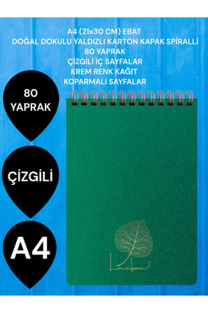 ÇİZGİLİ A4 (21x30 CM) 80 YAPRAK KARTON KAPAK SPİRALLİ KREM RENK SAYFALAR ÜSTTEN AÇILIR LİNDEN