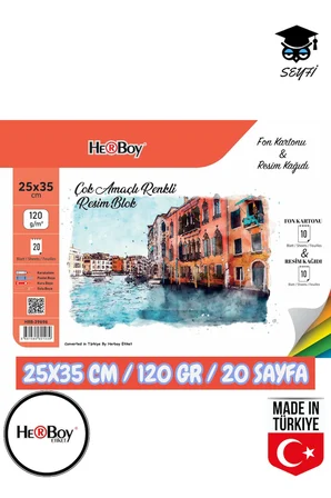 25X35 CM 120 gr fon kartonu ve resim kağıdı defteri 20 sayfa telli HERBOY