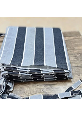 Siyah Gri Çizgili Su Geçirmez Kornişli Bağcıklı Balkon Perdesi Güneşlik Branda