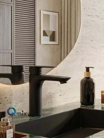 Lüks Siyah Sabit Aç Kapa Kısa Lavabo Bataryası – Su Tasarruflu, Dayanıklı, Modern Tasarım