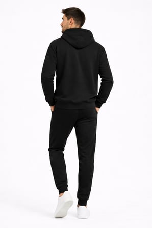 Erkek Siyah Fermuarlı Kapüşonlu Sweatshirt – Üç İplik Şardonlu