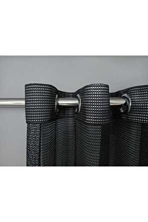 Siyah File Rustik Tül Perdesi Kuşgözü Perde Rustik Tül Perde