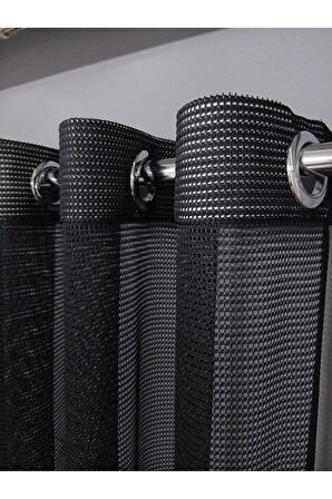 Siyah File Rustik Tül Perdesi Kuşgözü Perde Rustik Tül Perde